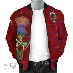Scottish Rose Tartan Family Crest with Thistle and Scotland Map Tartan Plaid Bomber Jacket Scottish Plaid Tartan Plaid - ScotsTee - scotstee.com