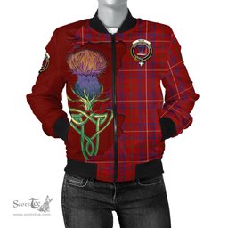 Scottish Rose Tartan Family Crest with Thistle and Scotland Map Tartan Plaid Bomber Jacket Scottish Plaid Tartan Plaid - ScotsTee - scotstee.com