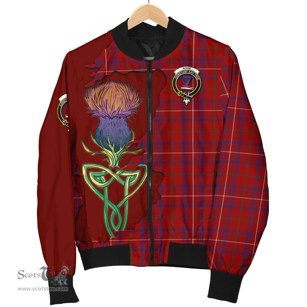 Scottish Rose Tartan Family Crest with Thistle and Scotland Map Tartan Plaid Bomber Jacket Scottish Plaid Tartan Plaid - ScotsTee - scotstee.com