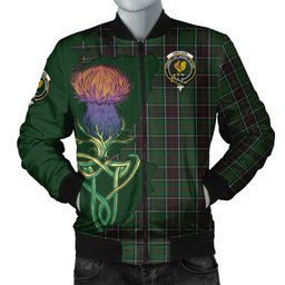 Scottish Sinclair Hunting Tartan Family Crest with Thistle and Scotland Map Tartan Plaid Bomber Jacket Scottish Plaid Tartan Plaid - ScotsTee - scotstee.com