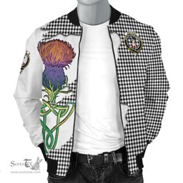 Scottish Shepherd Tartan Family Crest with Thistle and Scotland Map Tartan Plaid Bomber Jacket Scottish Plaid Tartan Plaid - ScotsTee - scotstee.com