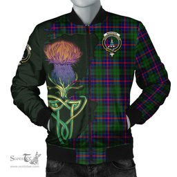 Scottish Morrison Modern Tartan Family Crest with Thistle and Scotland Map Tartan Plaid Bomber Jacket Scottish Plaid Tartan Plaid - ScotsTee - scotstee.com