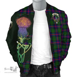 Scottish Morrison Modern Tartan Family Crest with Thistle and Scotland Map Tartan Plaid Bomber Jacket Scottish Plaid Tartan Plaid - ScotsTee - scotstee.com