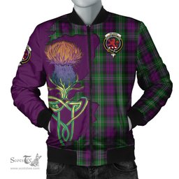 Scottish Wilson Tartan Family Crest with Thistle and Scotland Map Tartan Plaid Bomber Jacket Scottish Plaid Tartan Plaid - ScotsTee - scotstee.com