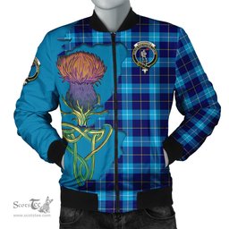 Scottish McKerrell Tartan Family Crest with Thistle and Scotland Map Tartan Plaid Bomber Jacket Scottish Plaid Tartan Plaid - ScotsTee - scotstee.com