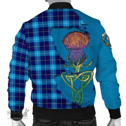 Scottish McKerrell Tartan Family Crest with Thistle and Scotland Map Tartan Plaid Bomber Jacket Scottish Plaid Tartan Plaid - ScotsTee - scotstee.com