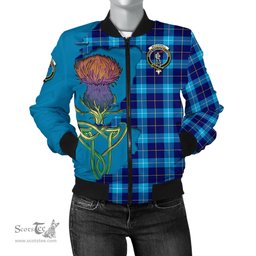 Scottish McKerrell Tartan Family Crest with Thistle and Scotland Map Tartan Plaid Bomber Jacket Scottish Plaid Tartan Plaid - ScotsTee - scotstee.com