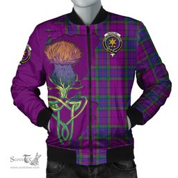 Scottish Wardlaw Modern Tartan Family Crest with Thistle and Scotland Map Tartan Plaid Bomber Jacket Scottish Plaid Tartan Plaid - ScotsTee - scotstee.com