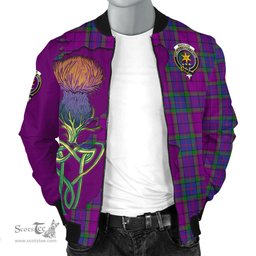 Scottish Wardlaw Modern Tartan Family Crest with Thistle and Scotland Map Tartan Plaid Bomber Jacket Scottish Plaid Tartan Plaid - ScotsTee - scotstee.com