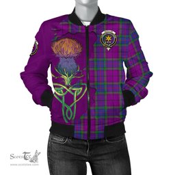 Scottish Wardlaw Modern Tartan Family Crest with Thistle and Scotland Map Tartan Plaid Bomber Jacket Scottish Plaid Tartan Plaid - ScotsTee - scotstee.com