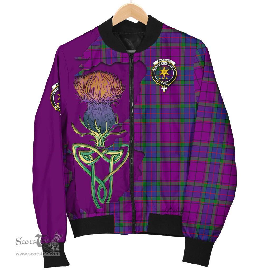 Scottish Wardlaw Modern Tartan Family Crest with Thistle and Scotland Map Tartan Plaid Bomber Jacket Scottish Plaid Tartan Plaid - ScotsTee - scotstee.com