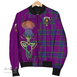Scottish Wardlaw Modern Tartan Family Crest with Thistle and Scotland Map Tartan Plaid Bomber Jacket Scottish Plaid Tartan Plaid - ScotsTee - scotstee.com