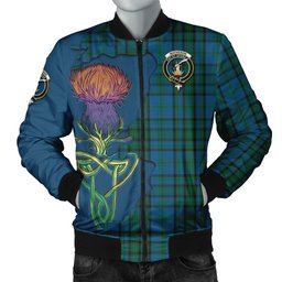 Scottish Matheson Hunting Tartan Family Crest with Thistle and Scotland Map Tartan Plaid Bomber Jacket Scottish Plaid Tartan Plaid - ScotsTee - scotstee.com