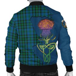 Scottish Matheson Hunting Tartan Family Crest with Thistle and Scotland Map Tartan Plaid Bomber Jacket Scottish Plaid Tartan Plaid - ScotsTee - scotstee.com