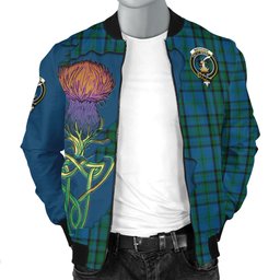 Scottish Matheson Hunting Tartan Family Crest with Thistle and Scotland Map Tartan Plaid Bomber Jacket Scottish Plaid Tartan Plaid - ScotsTee - scotstee.com