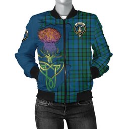 Scottish Matheson Hunting Tartan Family Crest with Thistle and Scotland Map Tartan Plaid Bomber Jacket Scottish Plaid Tartan Plaid - ScotsTee - scotstee.com