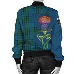 Scottish Matheson Hunting Tartan Family Crest with Thistle and Scotland Map Tartan Plaid Bomber Jacket Scottish Plaid Tartan Plaid - ScotsTee - scotstee.com