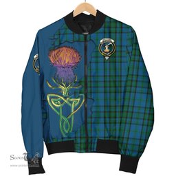 Scottish Matheson Hunting Tartan Family Crest with Thistle and Scotland Map Tartan Plaid Bomber Jacket Scottish Plaid Tartan Plaid - ScotsTee - scotstee.com