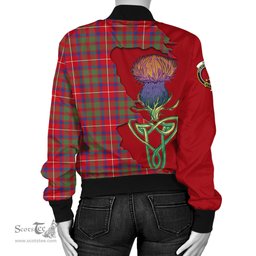 Scottish Shaw Red Modern Tartan Family Crest with Thistle and Scotland Map Tartan Plaid Bomber Jacket Scottish Plaid Tartan Plaid - ScotsTee - scotstee.com