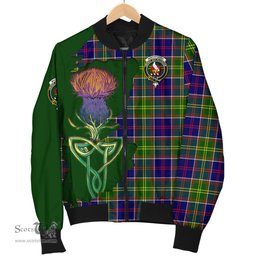 Scottish Whitefoord Modern Tartan Family Crest with Thistle and Scotland Map Tartan Plaid Bomber Jacket Scottish Plaid Tartan Plaid - ScotsTee - scotstee.com