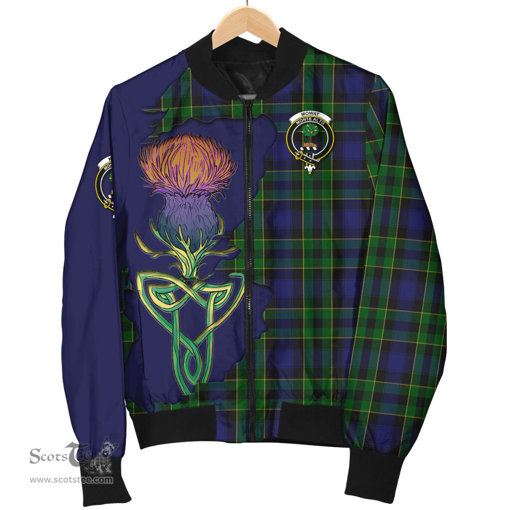Scottish Mowat Tartan Family Crest with Thistle and Scotland Map Tartan Plaid Bomber Jacket Scottish Plaid Tartan Plaid - ScotsTee - scotstee.com