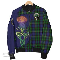 Scottish Mowat Tartan Family Crest with Thistle and Scotland Map Tartan Plaid Bomber Jacket Scottish Plaid Tartan Plaid - ScotsTee - scotstee.com