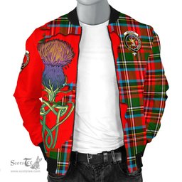 Scottish Stewart Royal Tartan Family Crest with Thistle and Scotland Map Tartan Plaid Bomber Jacket Scottish Plaid Tartan Plaid - ScotsTee - scotstee.com