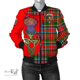 Scottish Stewart Royal Tartan Family Crest with Thistle and Scotland Map Tartan Plaid Bomber Jacket Scottish Plaid Tartan Plaid - ScotsTee - scotstee.com