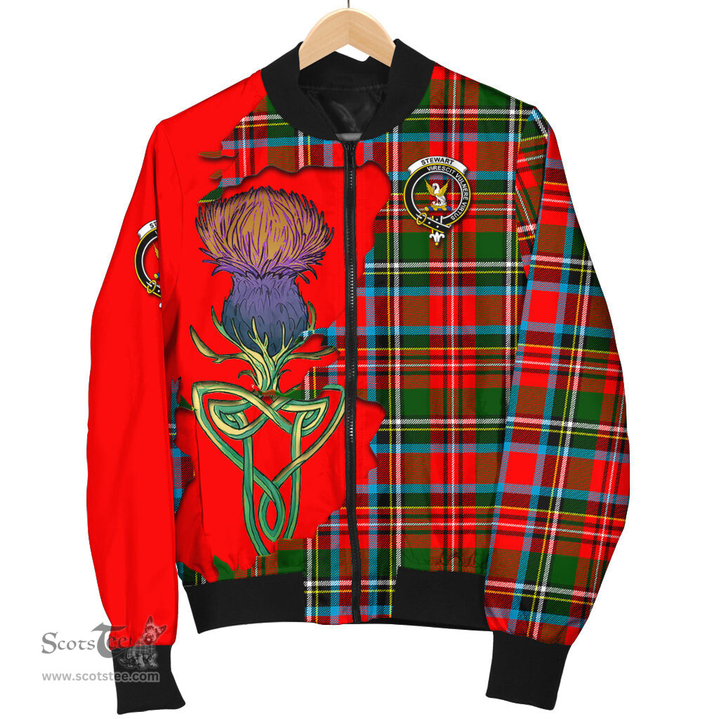 Scottish Stewart Royal Tartan Family Crest with Thistle and Scotland Map Tartan Plaid Bomber Jacket Scottish Plaid Tartan Plaid - ScotsTee - scotstee.com