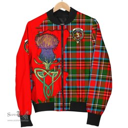 Scottish Stewart Royal Tartan Family Crest with Thistle and Scotland Map Tartan Plaid Bomber Jacket Scottish Plaid Tartan Plaid - ScotsTee - scotstee.com