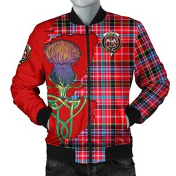 Scottish Straiton Tartan Family Crest with Thistle and Scotland Map Tartan Plaid Bomber Jacket Scottish Plaid Tartan Plaid - ScotsTee - scotstee.com