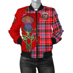 Scottish Straiton Tartan Family Crest with Thistle and Scotland Map Tartan Plaid Bomber Jacket Scottish Plaid Tartan Plaid - ScotsTee - scotstee.com