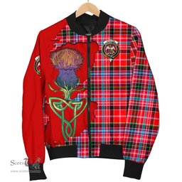 Scottish Straiton Tartan Family Crest with Thistle and Scotland Map Tartan Plaid Bomber Jacket Scottish Plaid Tartan Plaid - ScotsTee - scotstee.com