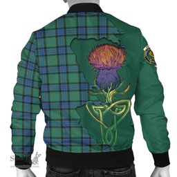 Scottish Sinclair Hunting Ancient Tartan Family Crest with Thistle and Scotland Map Tartan Plaid Bomber Jacket Scottish Plaid Tartan Plaid - ScotsTee - scotstee.com