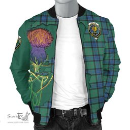 Scottish Sinclair Hunting Ancient Tartan Family Crest with Thistle and Scotland Map Tartan Plaid Bomber Jacket Scottish Plaid Tartan Plaid - ScotsTee - scotstee.com