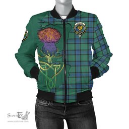 Scottish Sinclair Hunting Ancient Tartan Family Crest with Thistle and Scotland Map Tartan Plaid Bomber Jacket Scottish Plaid Tartan Plaid - ScotsTee - scotstee.com