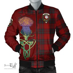 Scottish Wemyss Tartan Family Crest with Thistle and Scotland Map Tartan Plaid Bomber Jacket Scottish Plaid Tartan Plaid - ScotsTee - scotstee.com