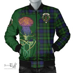 Scottish Rollo Tartan Family Crest with Thistle and Scotland Map Tartan Plaid Bomber Jacket Scottish Plaid Tartan Plaid - ScotsTee - scotstee.com