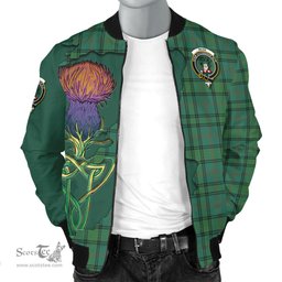 Scottish Ross Hunting Ancient Tartan Family Crest with Thistle and Scotland Map Tartan Plaid Bomber Jacket Scottish Plaid Tartan Plaid - ScotsTee - scotstee.com