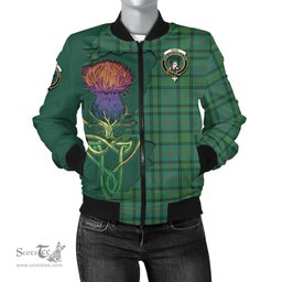 Scottish Ross Hunting Ancient Tartan Family Crest with Thistle and Scotland Map Tartan Plaid Bomber Jacket Scottish Plaid Tartan Plaid - ScotsTee - scotstee.com