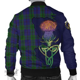 Scottish Strachan Tartan Family Crest with Thistle and Scotland Map Tartan Plaid Bomber Jacket Scottish Plaid Tartan Plaid - ScotsTee - scotstee.com