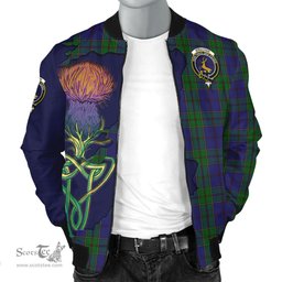 Scottish Strachan Tartan Family Crest with Thistle and Scotland Map Tartan Plaid Bomber Jacket Scottish Plaid Tartan Plaid - ScotsTee - scotstee.com