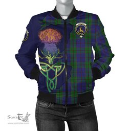 Scottish Strachan Tartan Family Crest with Thistle and Scotland Map Tartan Plaid Bomber Jacket Scottish Plaid Tartan Plaid - ScotsTee - scotstee.com