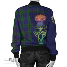 Scottish Strachan Tartan Family Crest with Thistle and Scotland Map Tartan Plaid Bomber Jacket Scottish Plaid Tartan Plaid - ScotsTee - scotstee.com