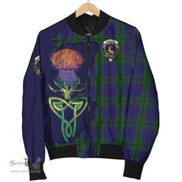 Scottish Strachan Tartan Family Crest with Thistle and Scotland Map Tartan Plaid Bomber Jacket Scottish Plaid Tartan Plaid - ScotsTee - scotstee.com