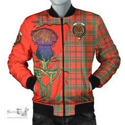 Scottish Munro Ancient Tartan Family Crest with Thistle and Scotland Map Tartan Plaid Bomber Jacket Scottish Plaid Tartan Plaid - ScotsTee - scotstee.com