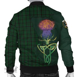 Scottish Menzies Green Tartan Family Crest with Thistle and Scotland Map Tartan Plaid Bomber Jacket Scottish Plaid Tartan Plaid - ScotsTee - scotstee.com