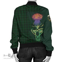 Scottish Menzies Green Tartan Family Crest with Thistle and Scotland Map Tartan Plaid Bomber Jacket Scottish Plaid Tartan Plaid - ScotsTee - scotstee.com