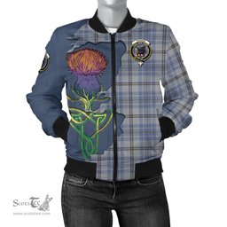 Scottish Tweedie Tartan Family Crest with Thistle and Scotland Map Tartan Plaid Bomber Jacket Scottish Plaid Tartan Plaid - ScotsTee - scotstee.com