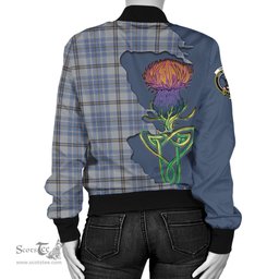 Scottish Tweedie Tartan Family Crest with Thistle and Scotland Map Tartan Plaid Bomber Jacket Scottish Plaid Tartan Plaid - ScotsTee - scotstee.com